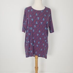 LuLaRoe Nautical Anchor Irma Red, White & Blue Small
